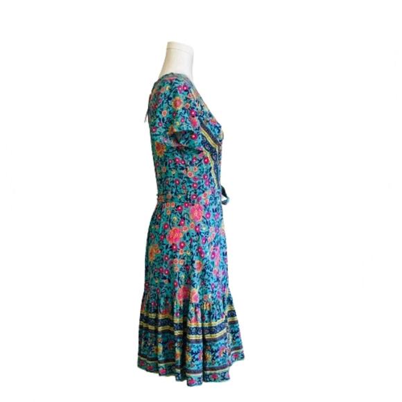 Zesica Blue Pink Floral Short Sleeve V-Neck Wrap Mini Summer Dress Small NEW - Picture 5 of 13